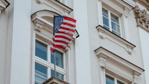 A building with USA Flag