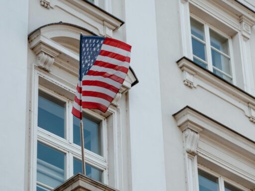 A building with USA Flag