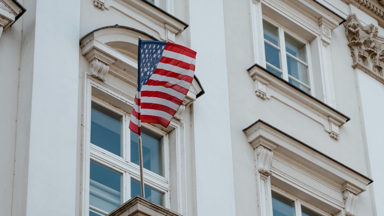 A building with USA Flag