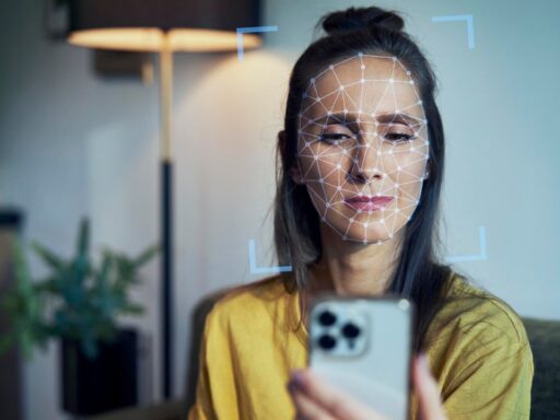 A young women using phone with face recognition