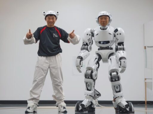 Engineer with Humanoid Robot