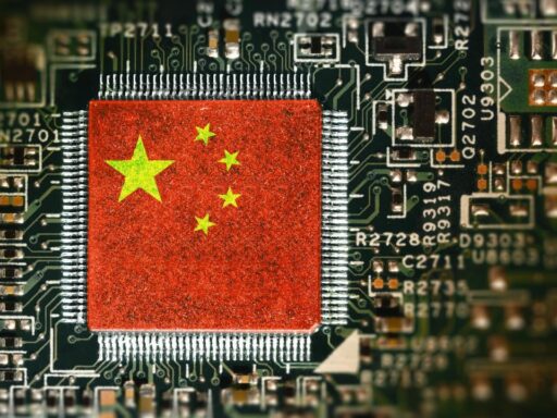 Flag of China on a processor of computer CPU