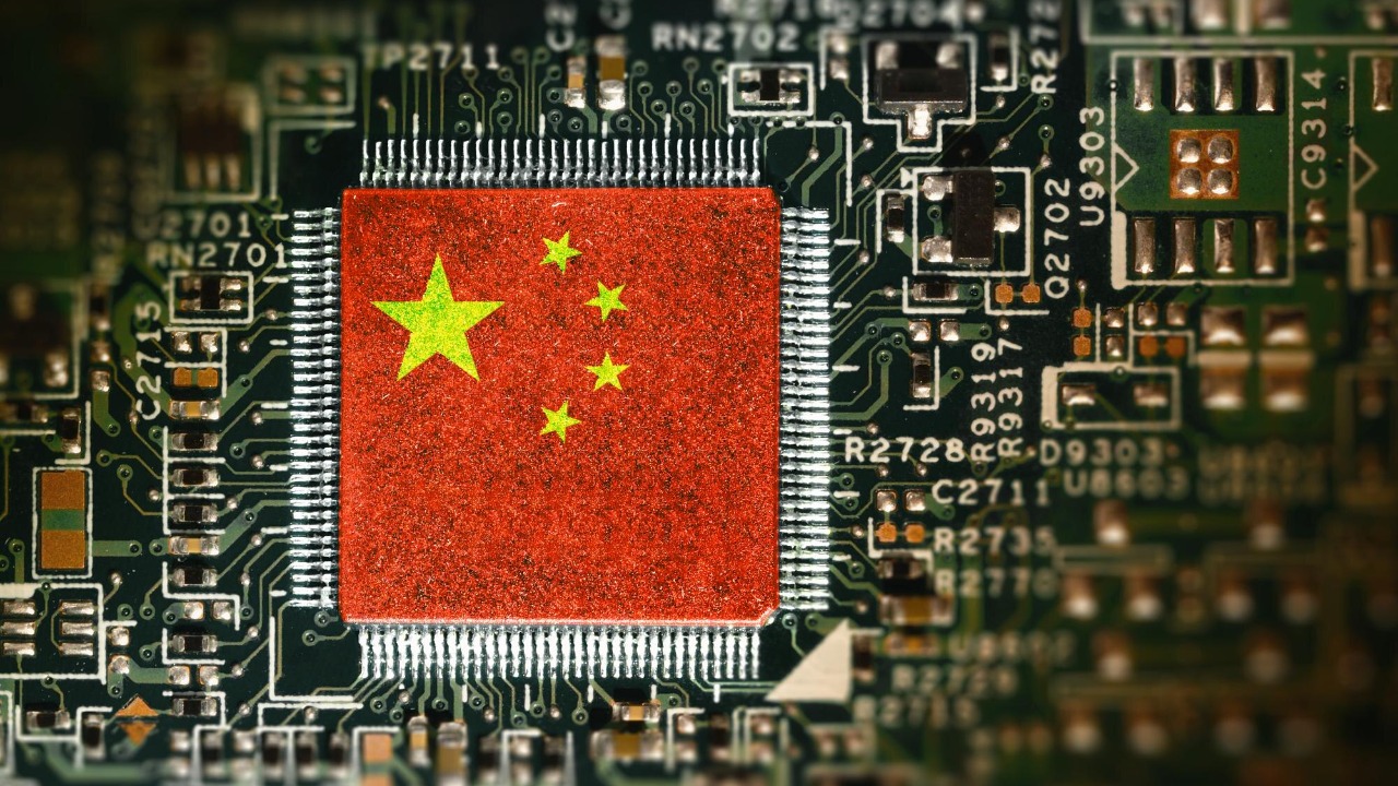 Flag of China on a processor of computer CPU