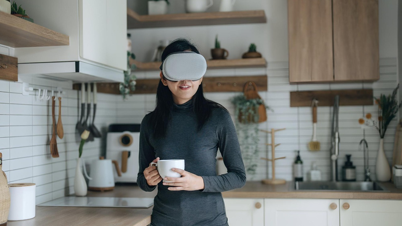 Meta reality glasses concept women wearing