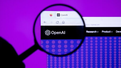 Open AI logo with magnifying glass