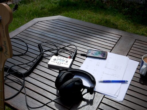 Fender Guitar with headphones
