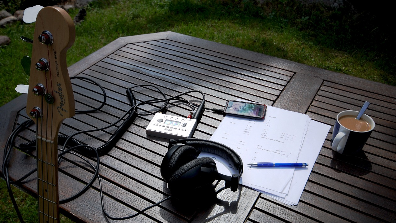 Fender Guitar with headphones