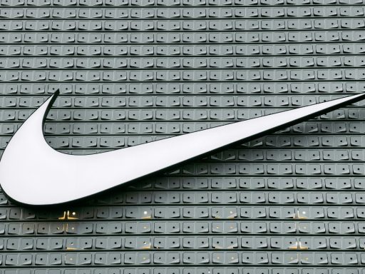 Nike logo on white and black concreate building