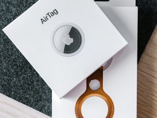 Overhead shot of air tag and leather key ring