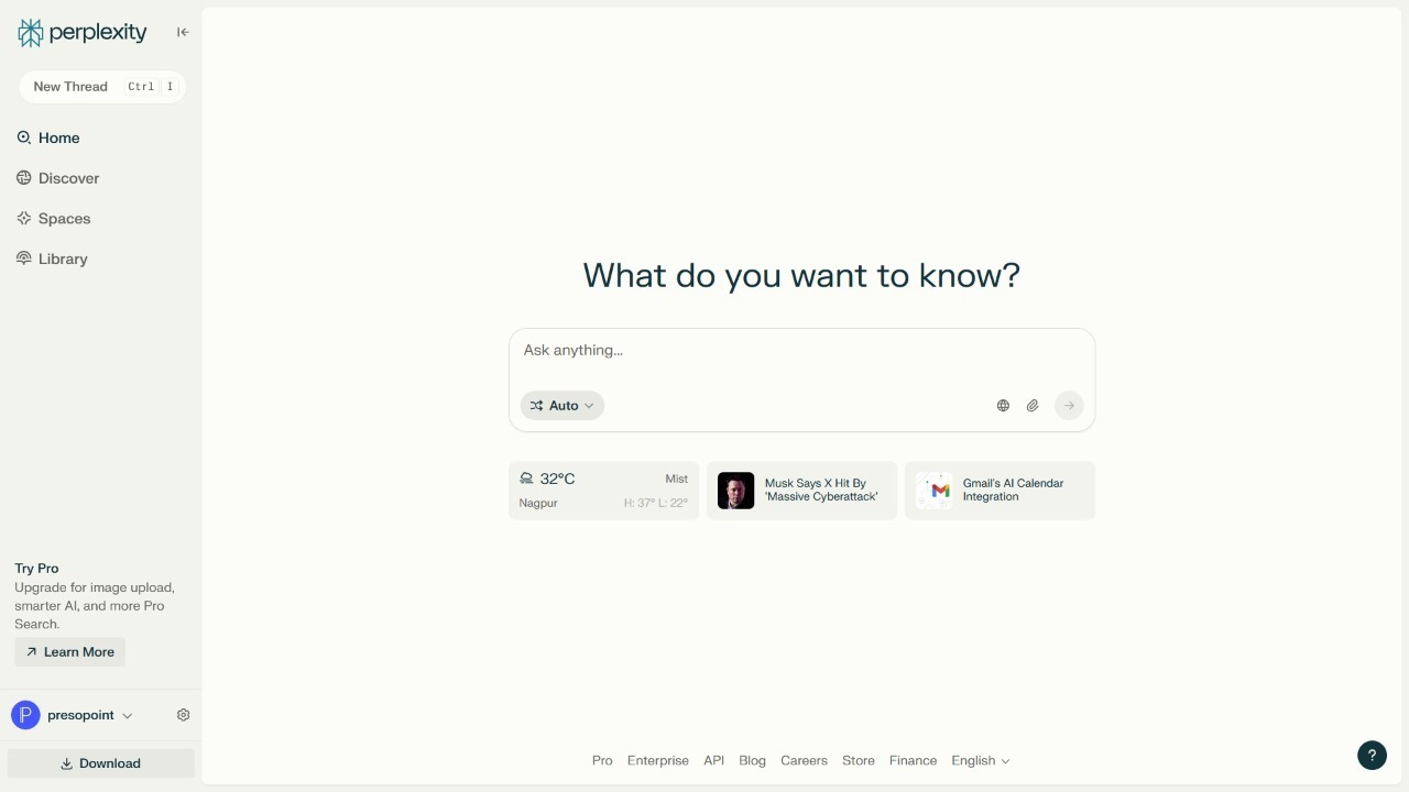 Perplexity AI Homepage