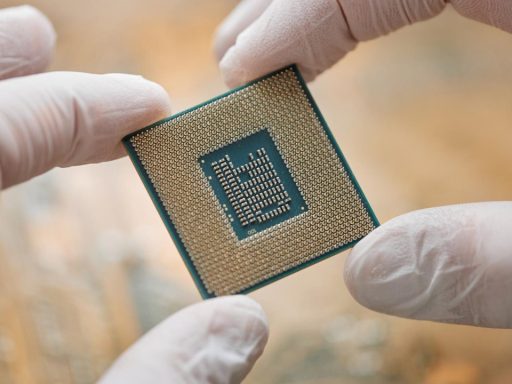 technician holding chip with gloves hands